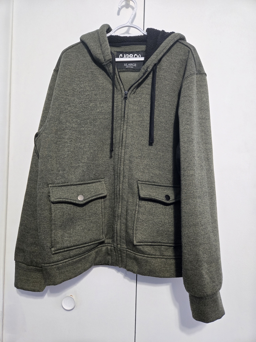 Carbon Men's XL Olive Green Sherpa Lined Full Zip Utility Hoodie Jacket